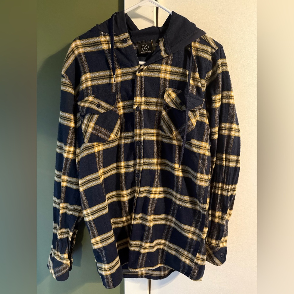 Burnside Navy and Yellow Plaid Women's Sweater